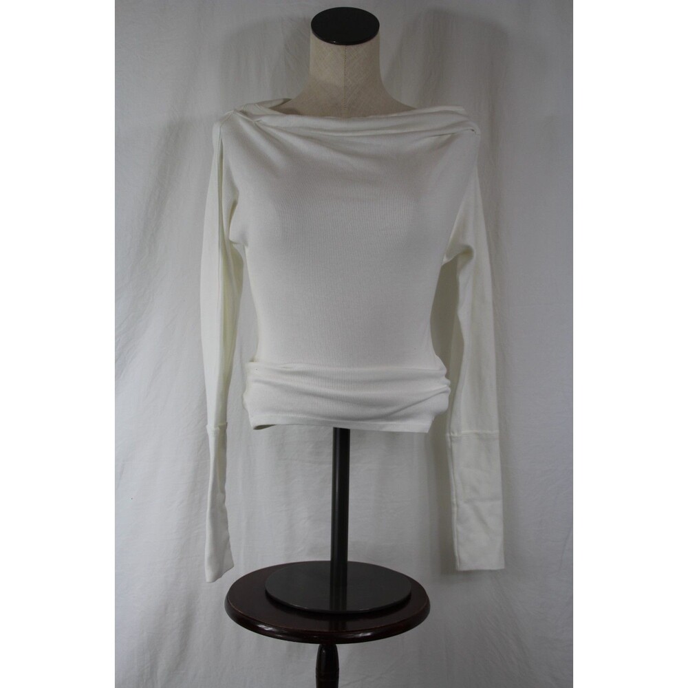 Free People We The Free Off The Shoulder Top "Gigi" Long Sleeve Ribbed White  S